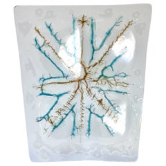 Large Wells Street Studio Abstract Coral Fused Glass Plate by Higgins