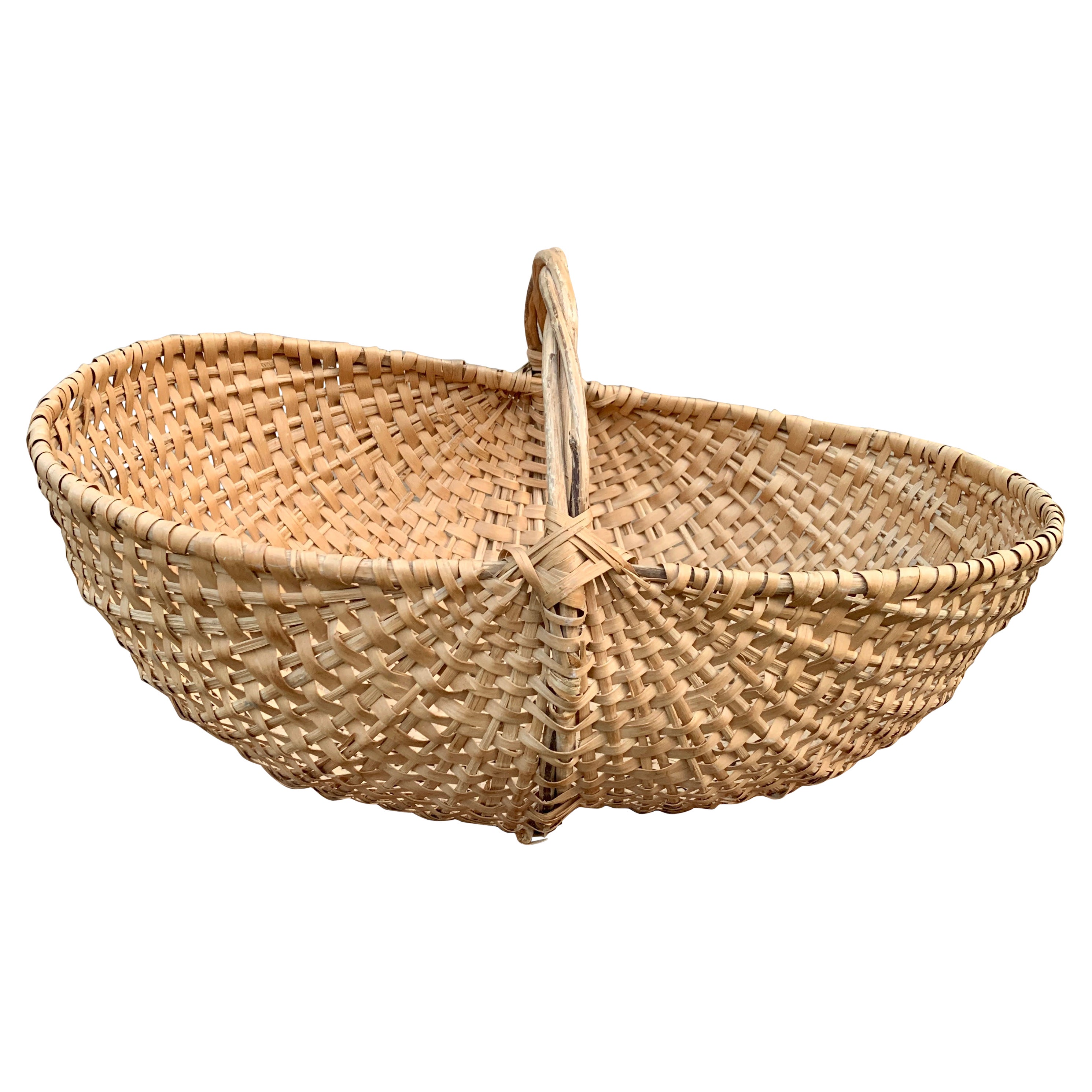 Large Early 20th Century American Splint Oak Buttocks Basket For Sale
