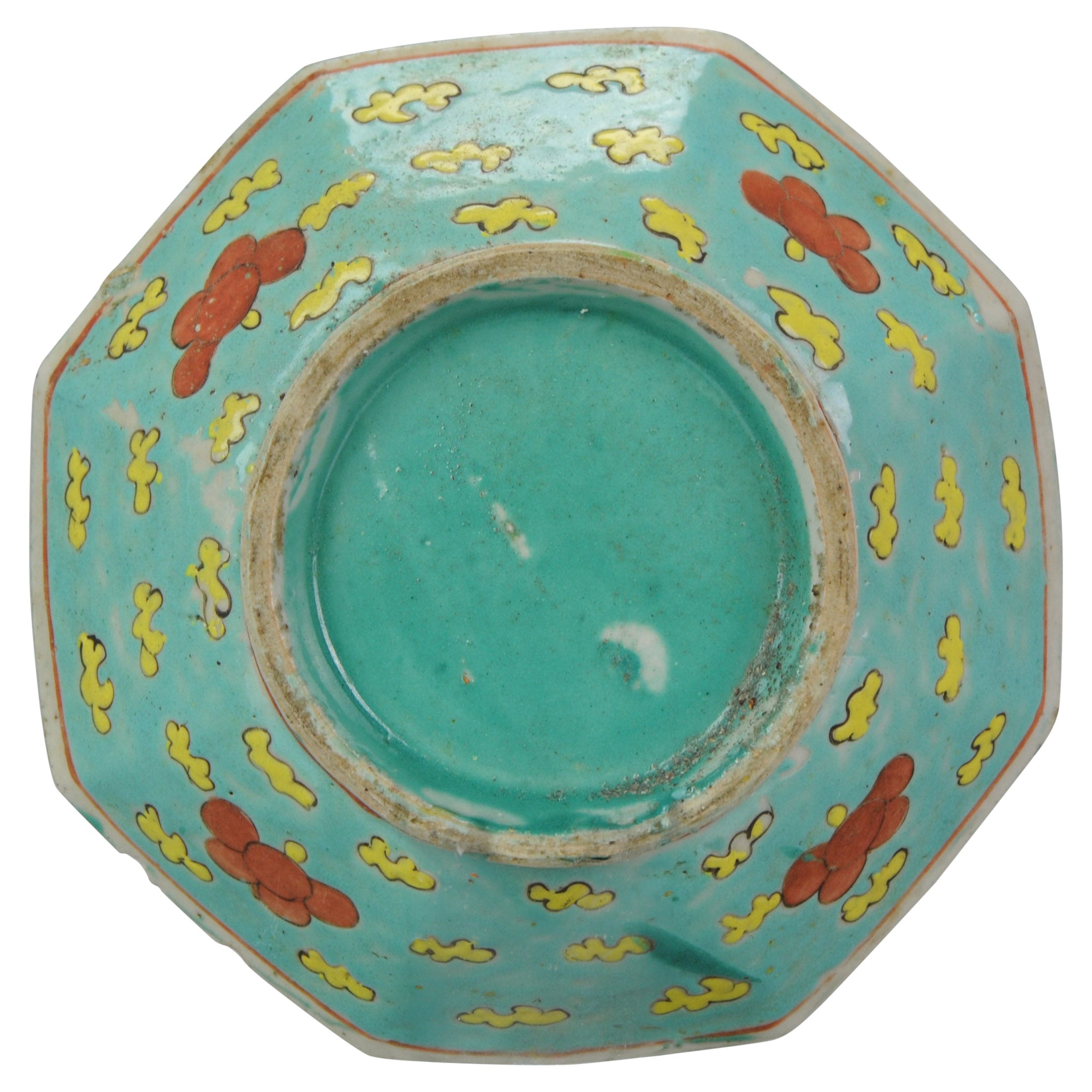 Antique Chinese Footed Bowl Turqoise Enamels China, 19th century For Sale