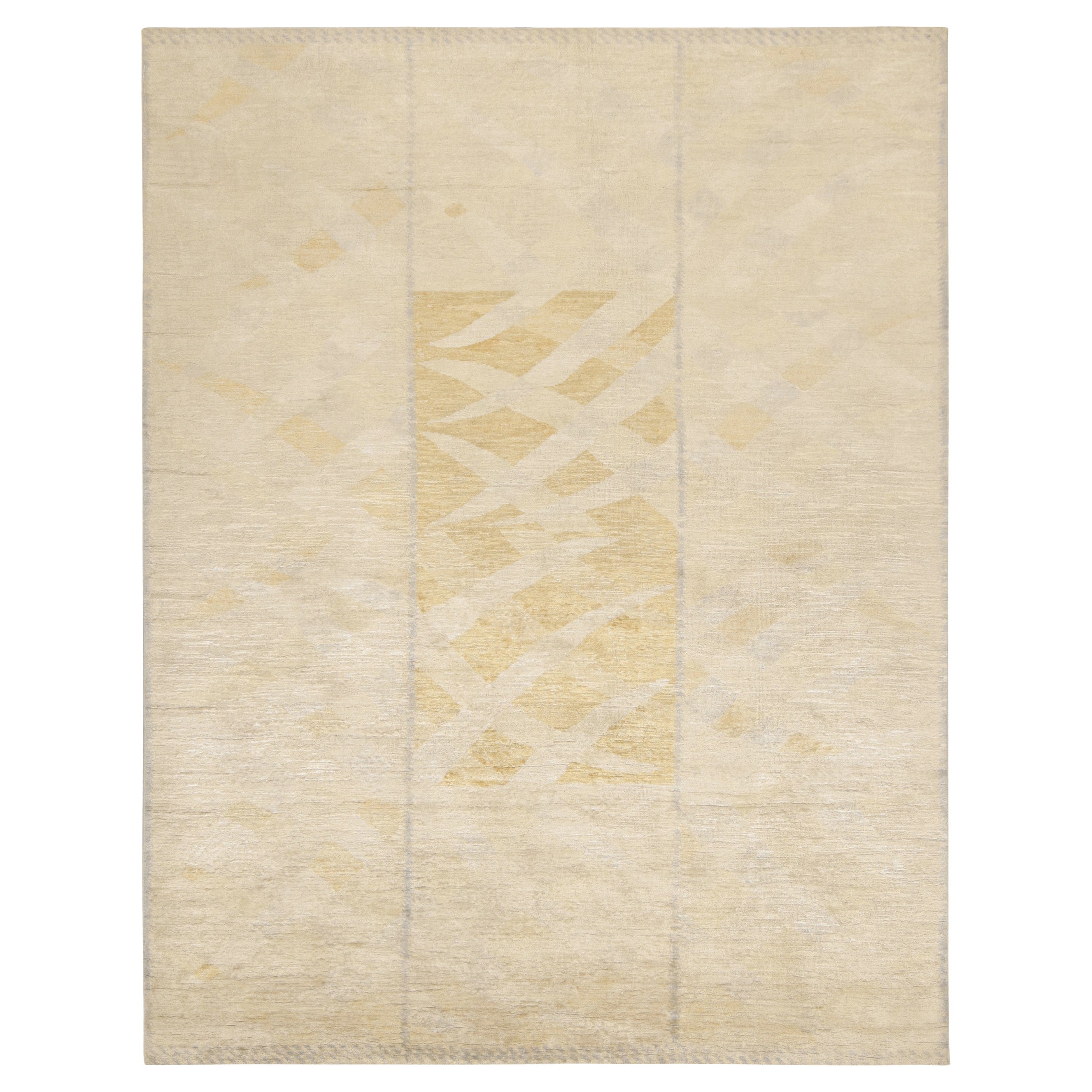 Rug & Kilim's Scandinavian Pile Rug in Gold & Ivory Geometric Pattern