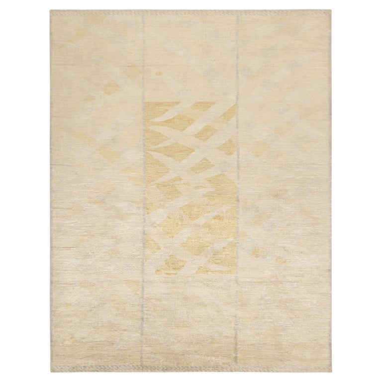 Rug and Kilim's Scandinavian Pile Rug in Gold and Ivory Geometric Pattern  at 1stDibs