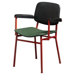 Italian Midcentury 1950s Red Lacquered Iron Desk Chair 