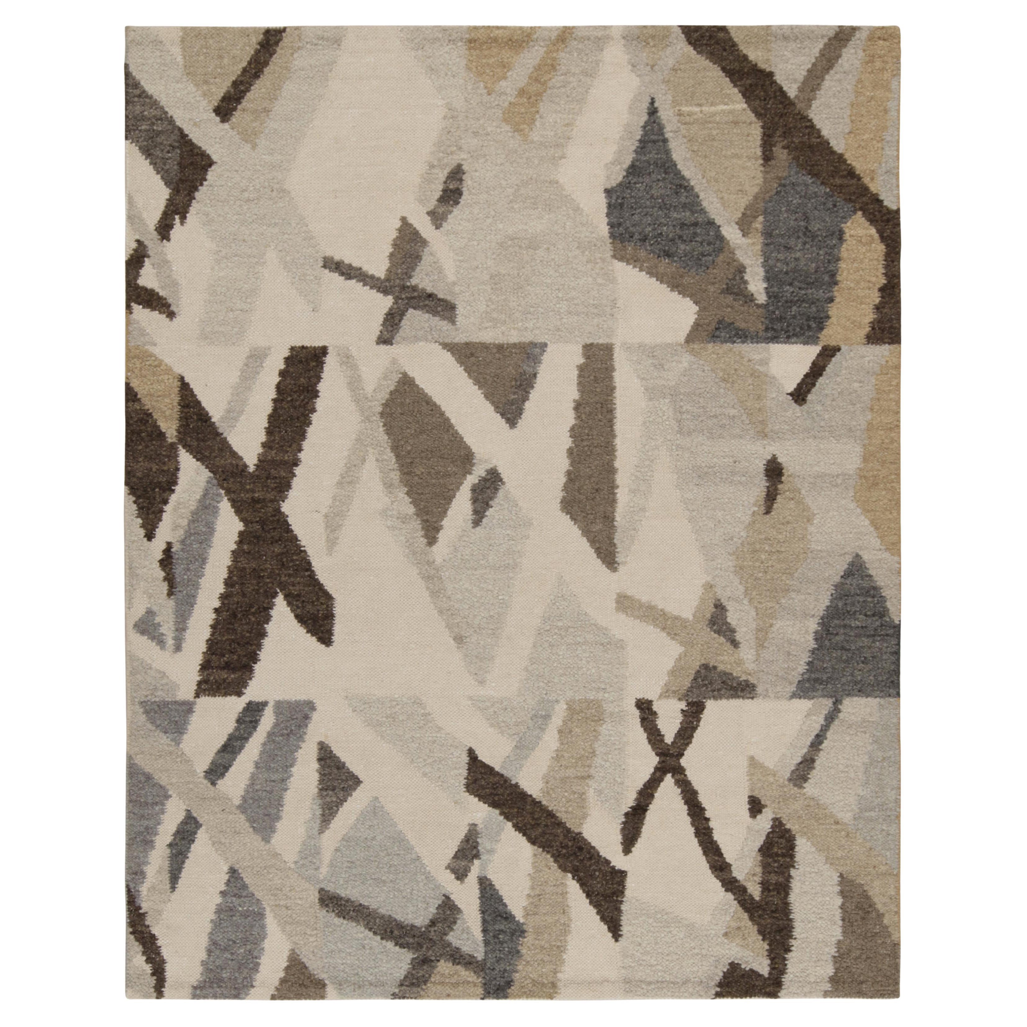 Skandinavischer Kilim von Rug & Kilim in grauem und beige-braunem geometrischem Muster