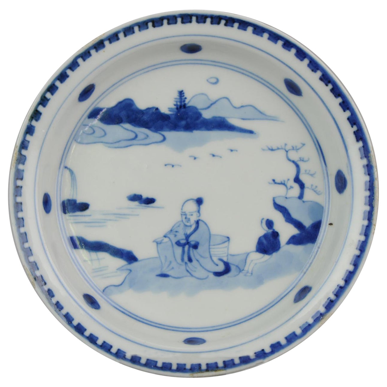 Lovely Japanese Plate After Ming Example Attendant & Servant, 19th Century For Sale