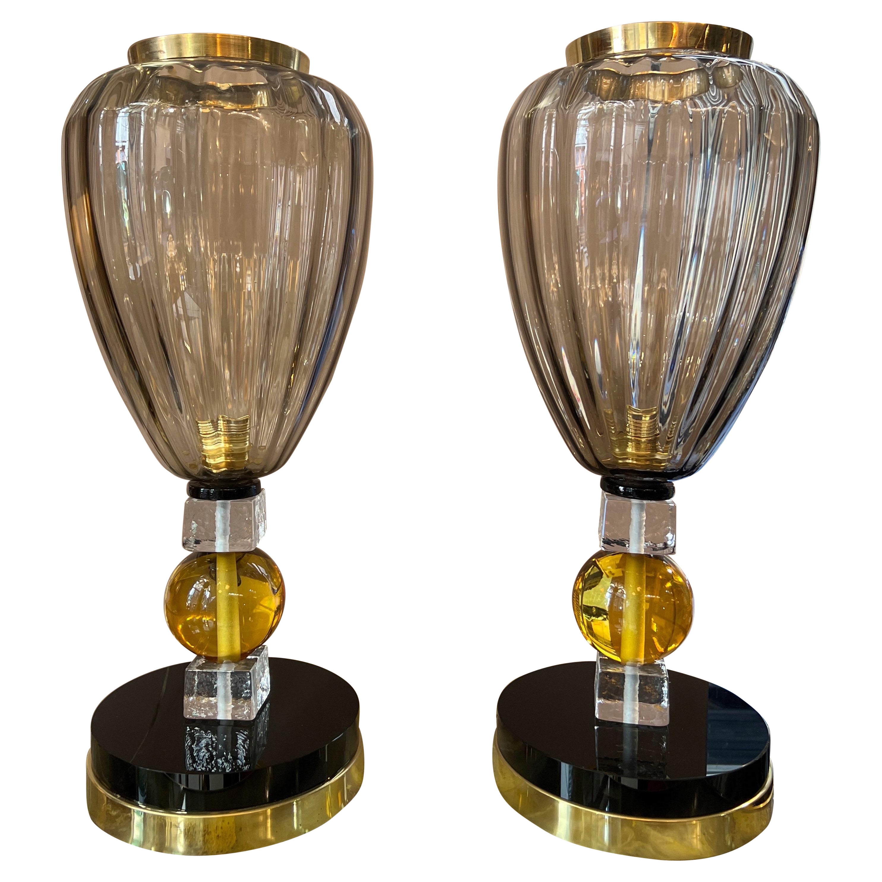 Coppia lampade da tavolo a forma di fungo Paolo Venini vetro di Murano