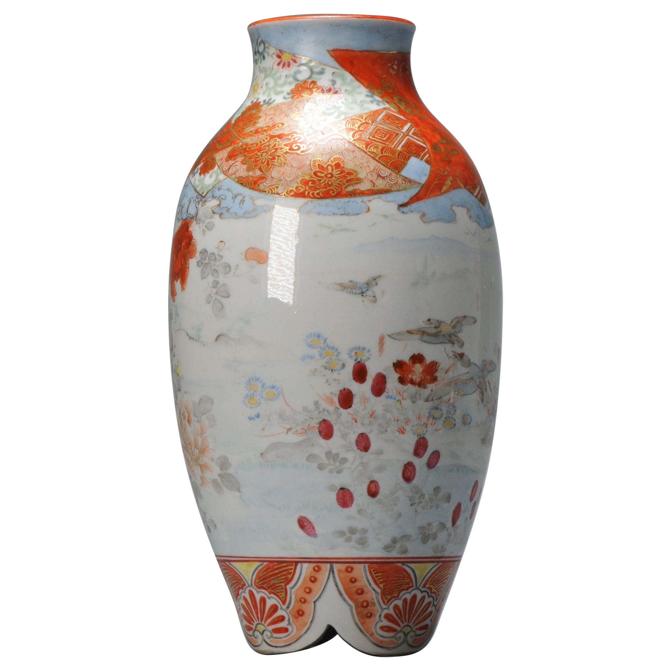 Antike japanische Kutani-Vase aus der Meiji-Periode mit Japanmarke, 19. Jahrhundert