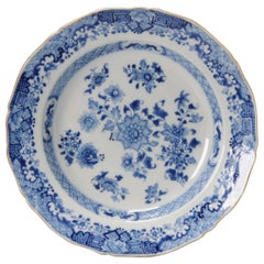 Perfect Vintage High Quality Chinese Blue & White Garden Floral Dish, 18th Cen