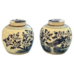 Antique Pair of Early 20th Century Chinese Blue and White Ginger Jars
