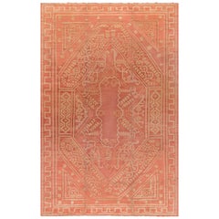Ancien tapis turc Oushak orange, taille ajustée