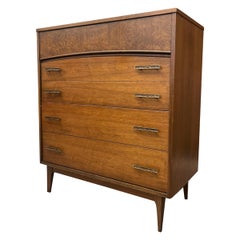 Retro Mid Century Modern Walnut Dresser 4 Drawers Dovetailed Drawers