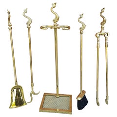 Virginia Metal Crafters Federal Style Polished Brass Dolphin Fireplace Tool Set 