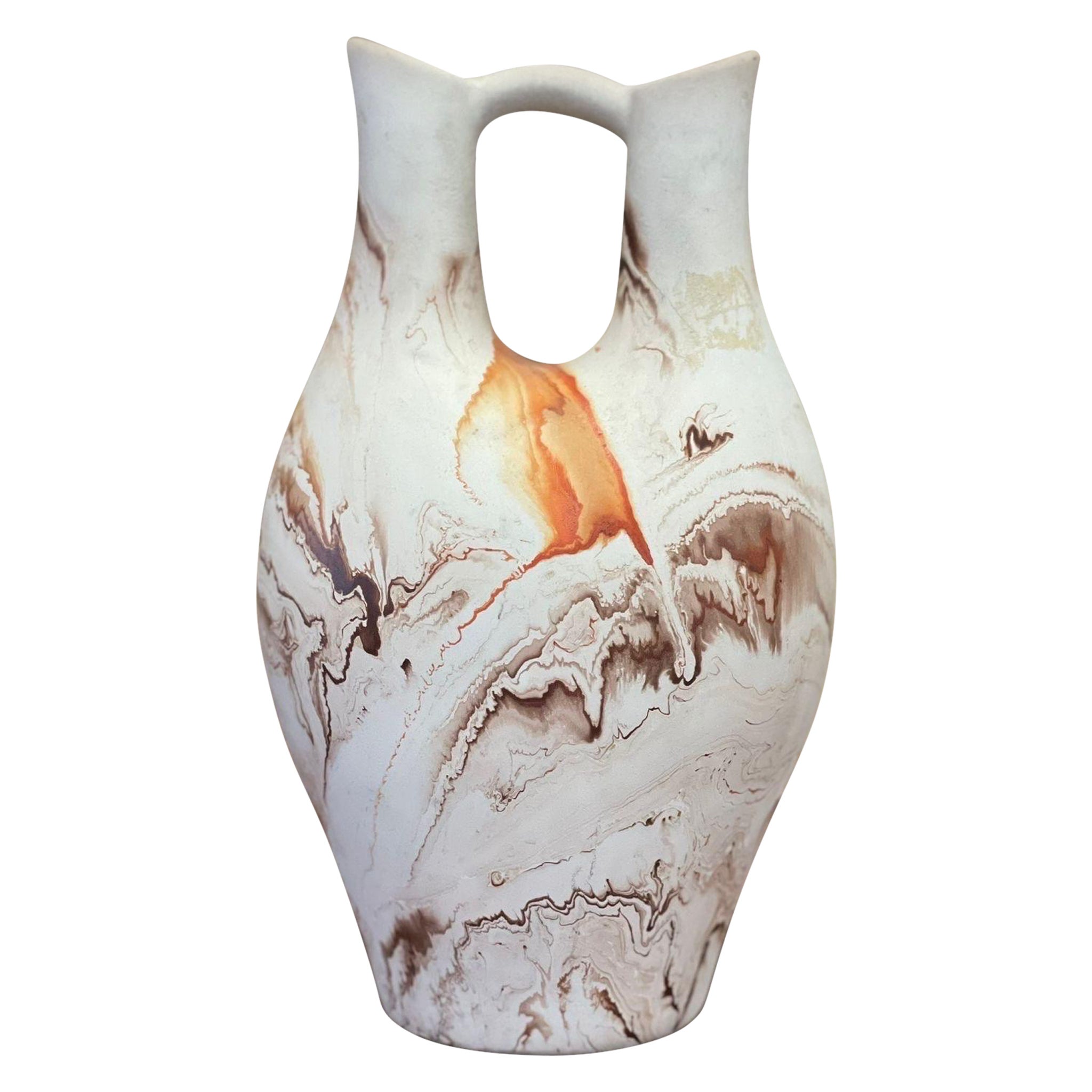 Vase Nemadji vintage à double cuillère en céramique multicolore fait à la main dans le Minnesota