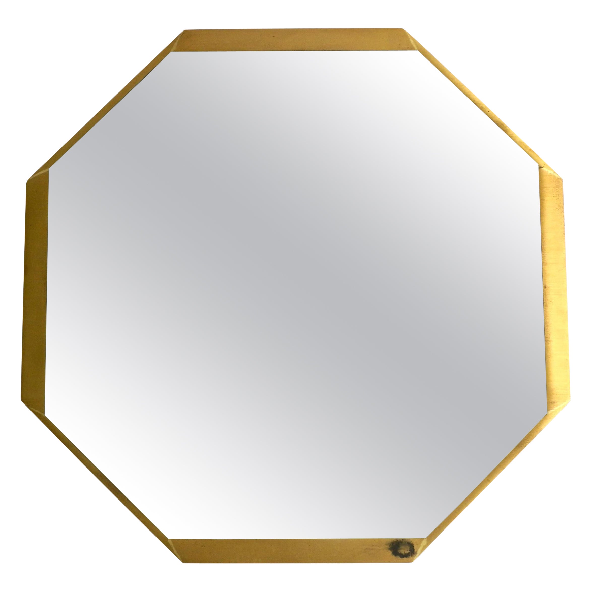 Large unusual Italian Mid Century Modern octagonal brass wall mirror ...