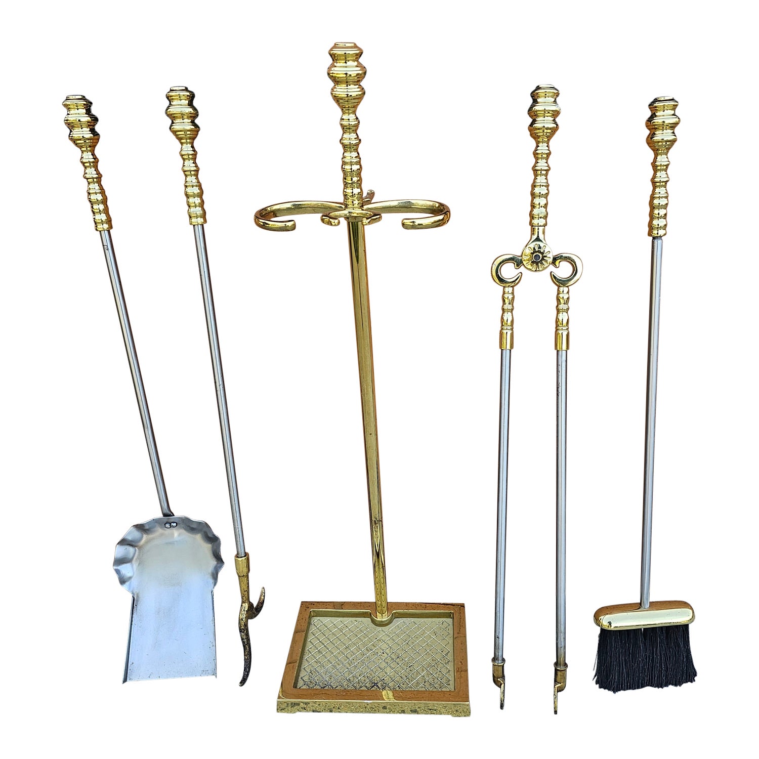 Virginia MetalCrafters Federal Style Polished Brass and Steel Fire Tool Set  For Sale