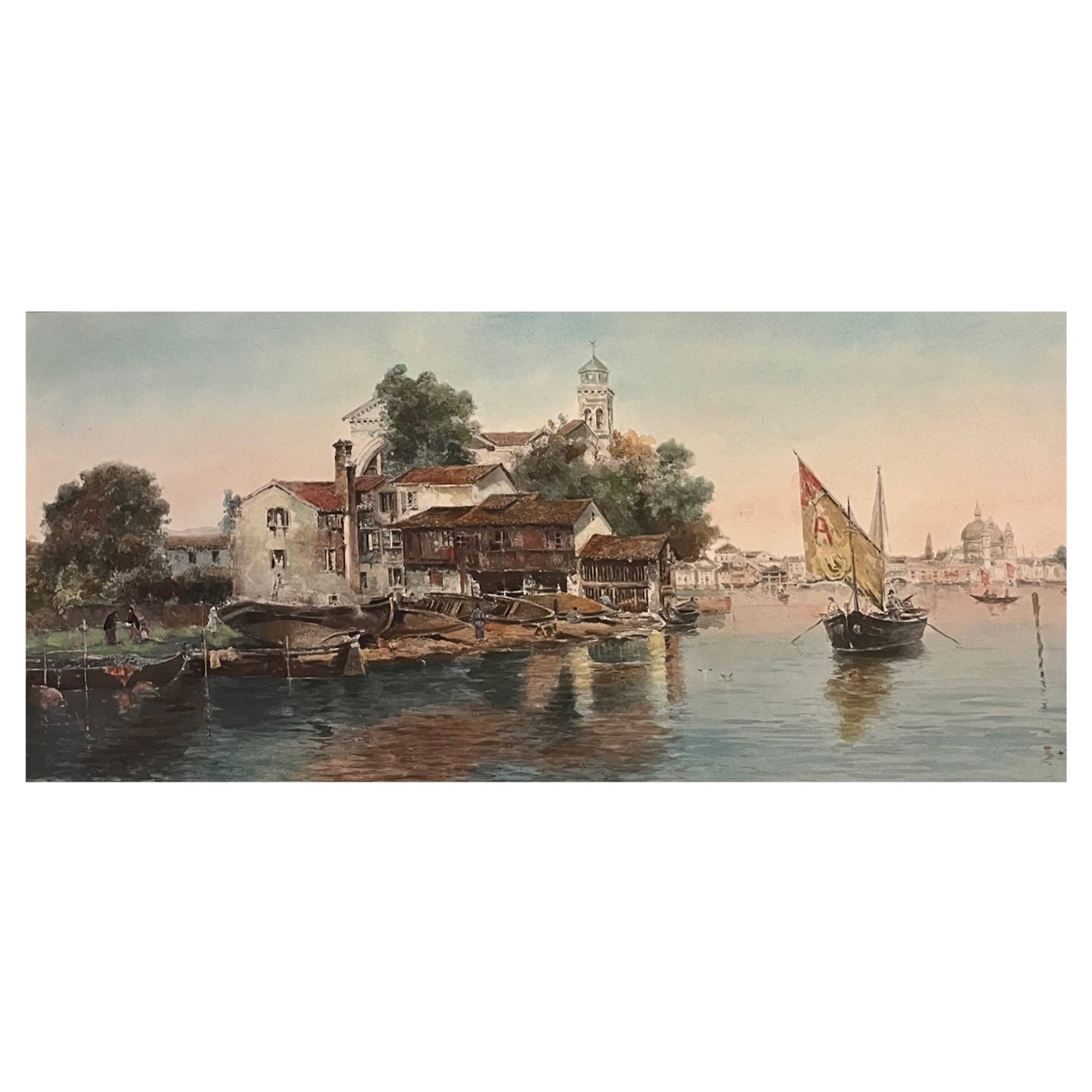 Antonio Reyna Manescau, Squero San Trovaso, Venice, Watercolor circa 1890. For Sale