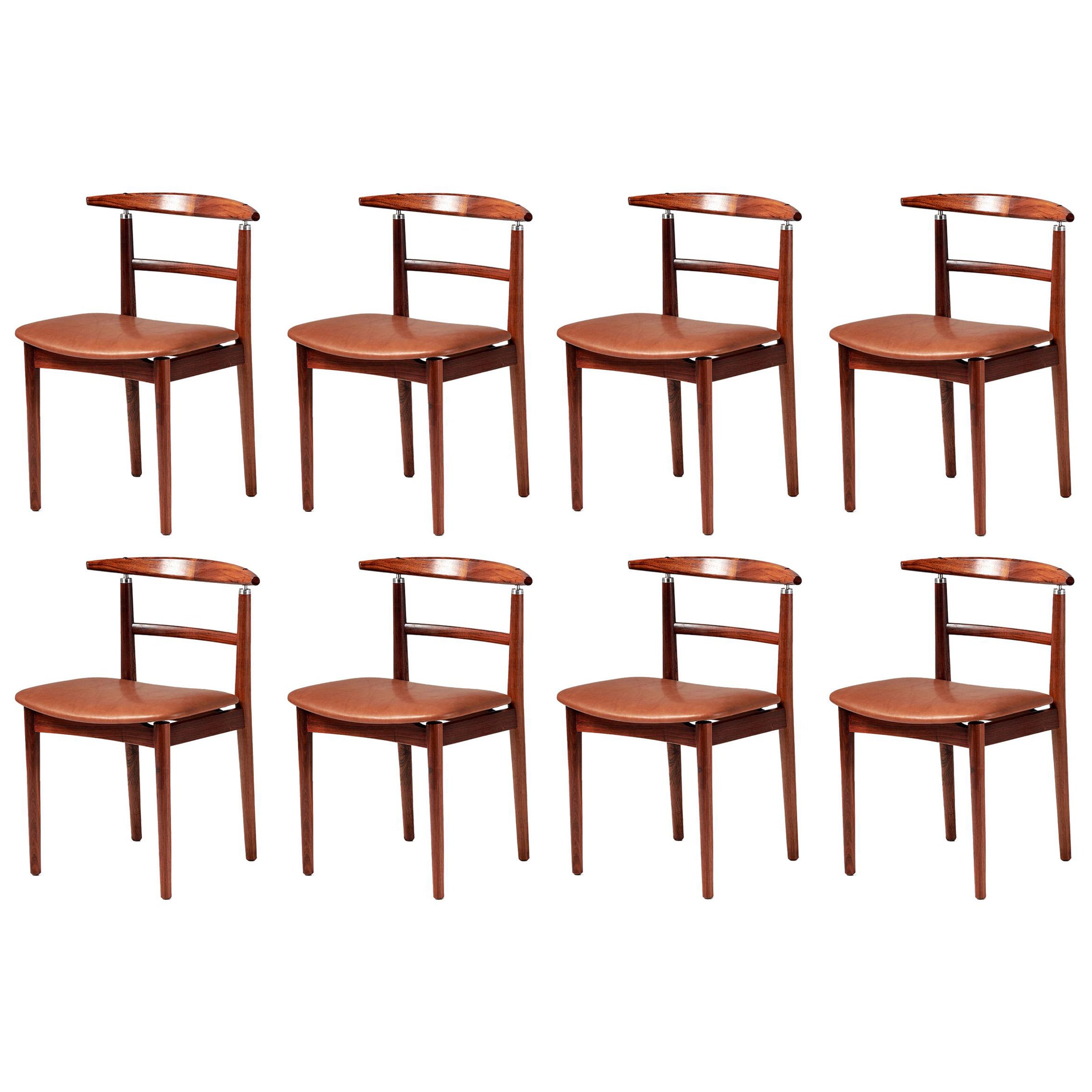 Borg Rammeskov Ensemble de 8 chaises de salle à manger danoises en bois de rose, c1960s