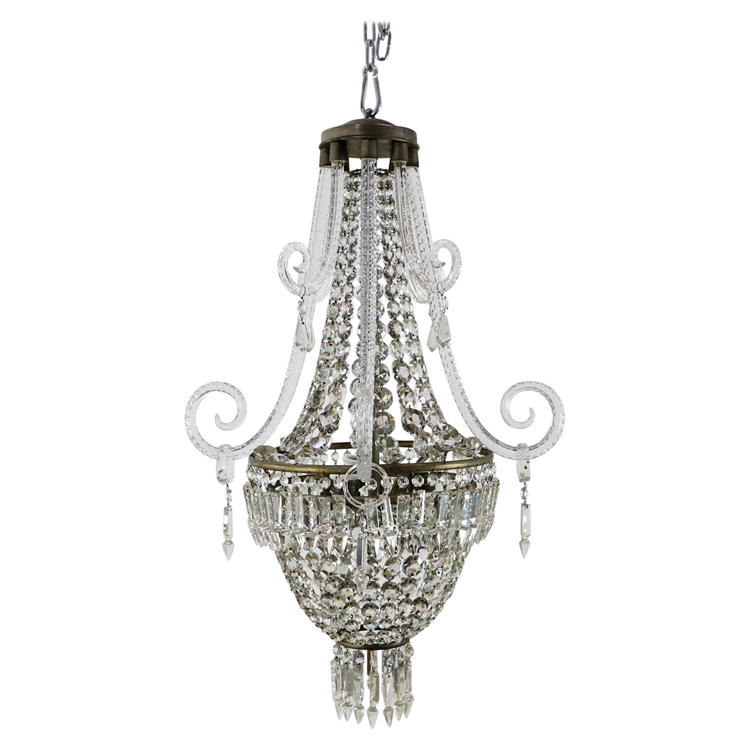 French Antique Crystal “Basket” Chandelier by Baccarat For Sale