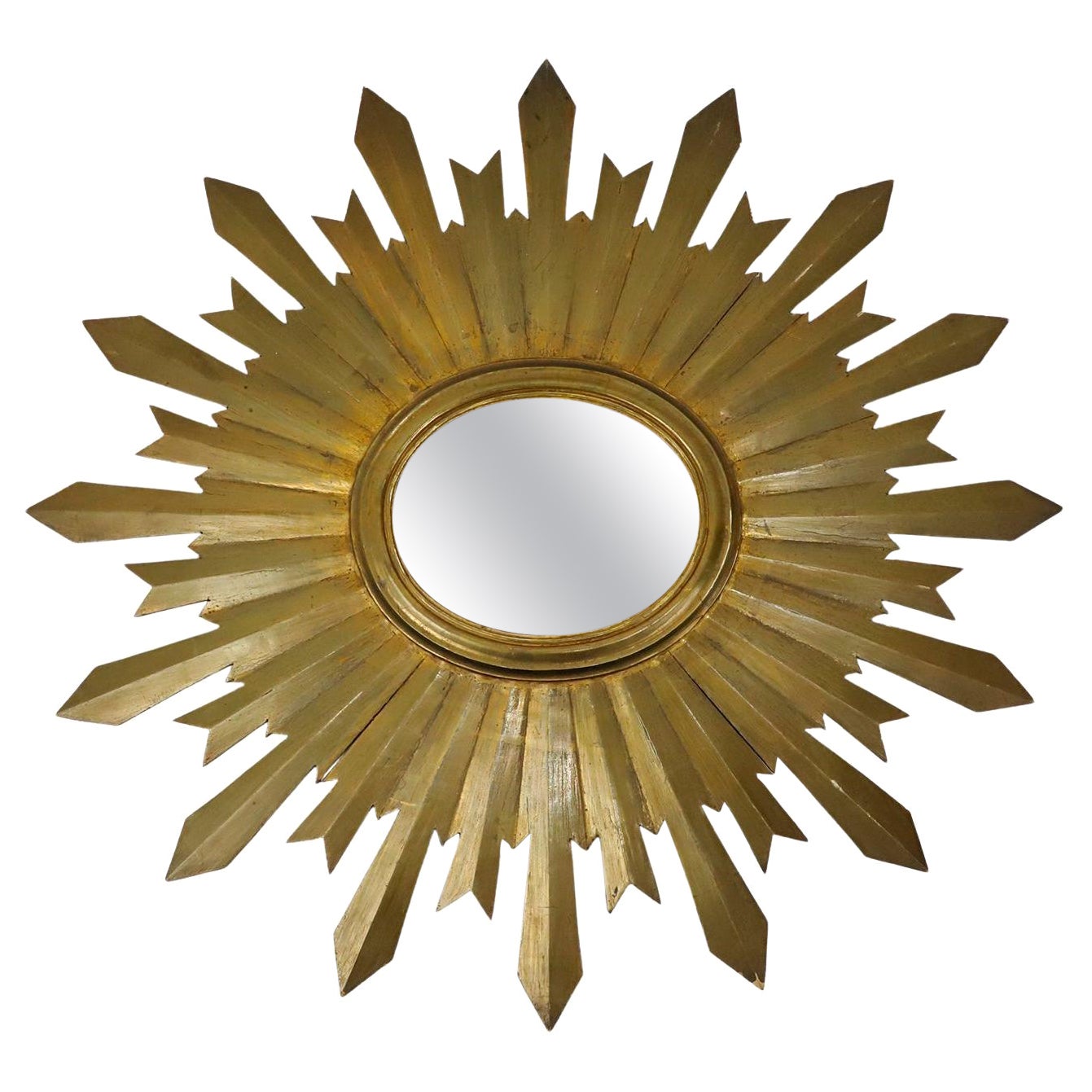 Miroir ensoleillé à feuilles d'or de grande taille du 19e siècle