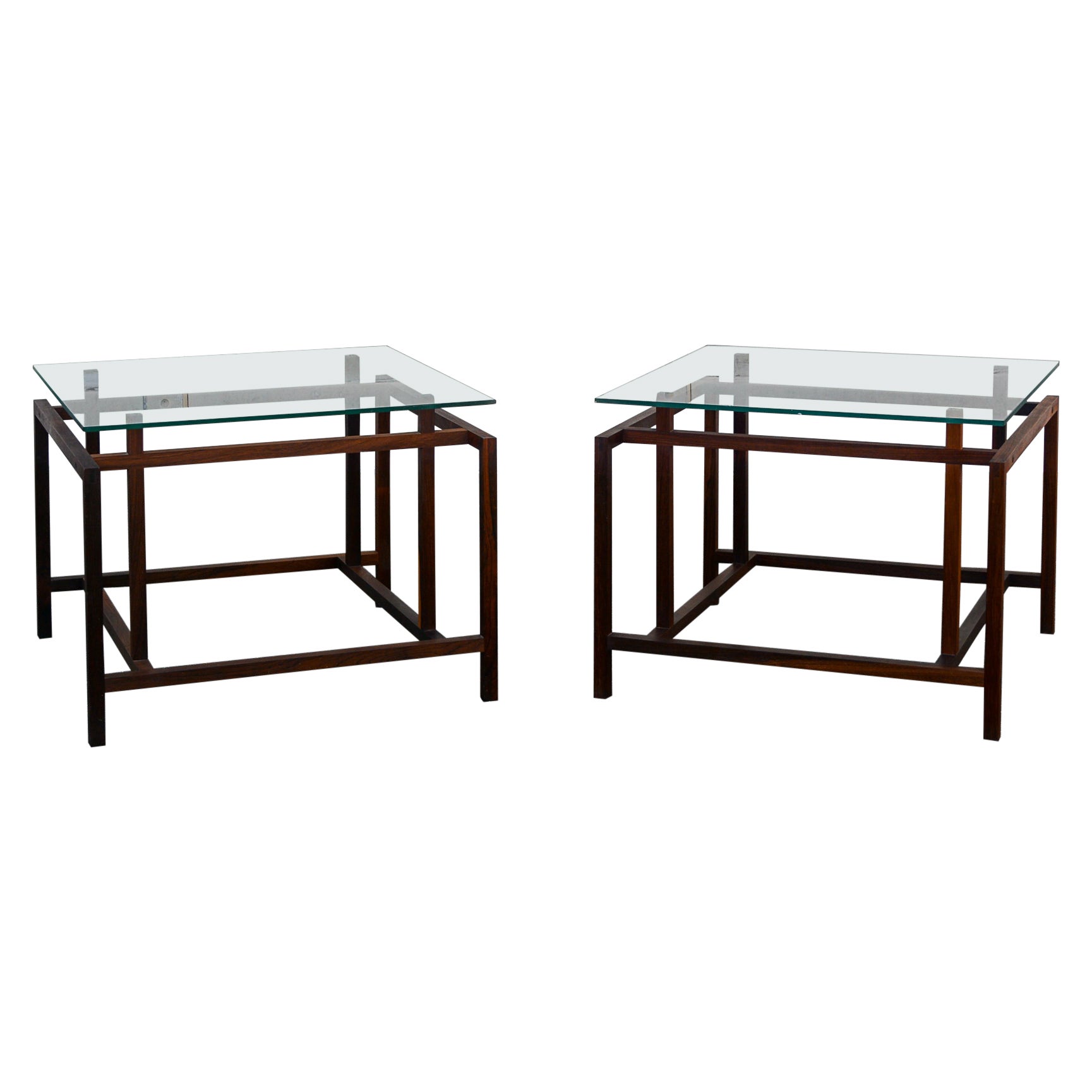 Pair of Rosewood and Glass End Tables by Henning Norgaard For Sale