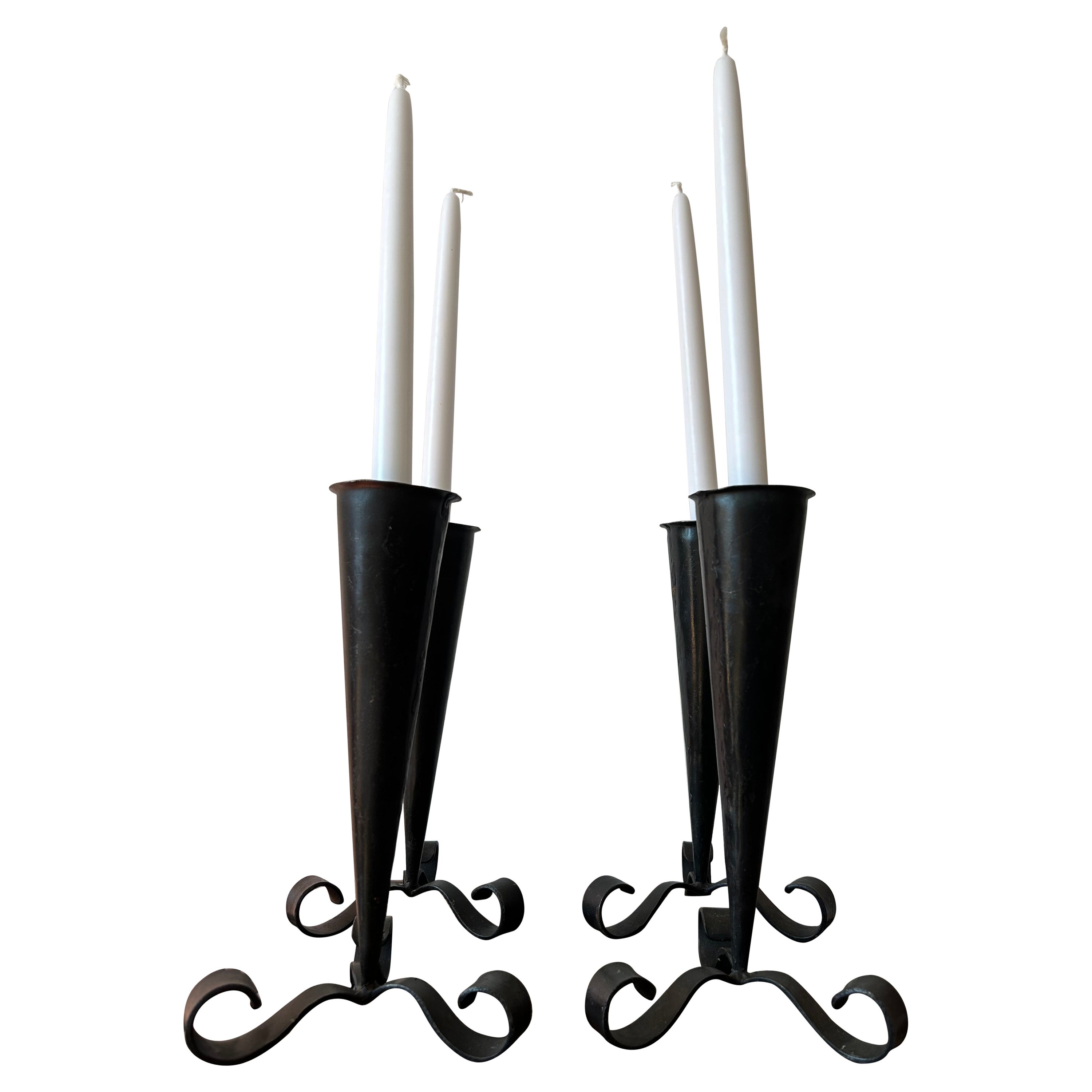Set of four sculptural art deco candle sticks Denmark 1960's For Sale