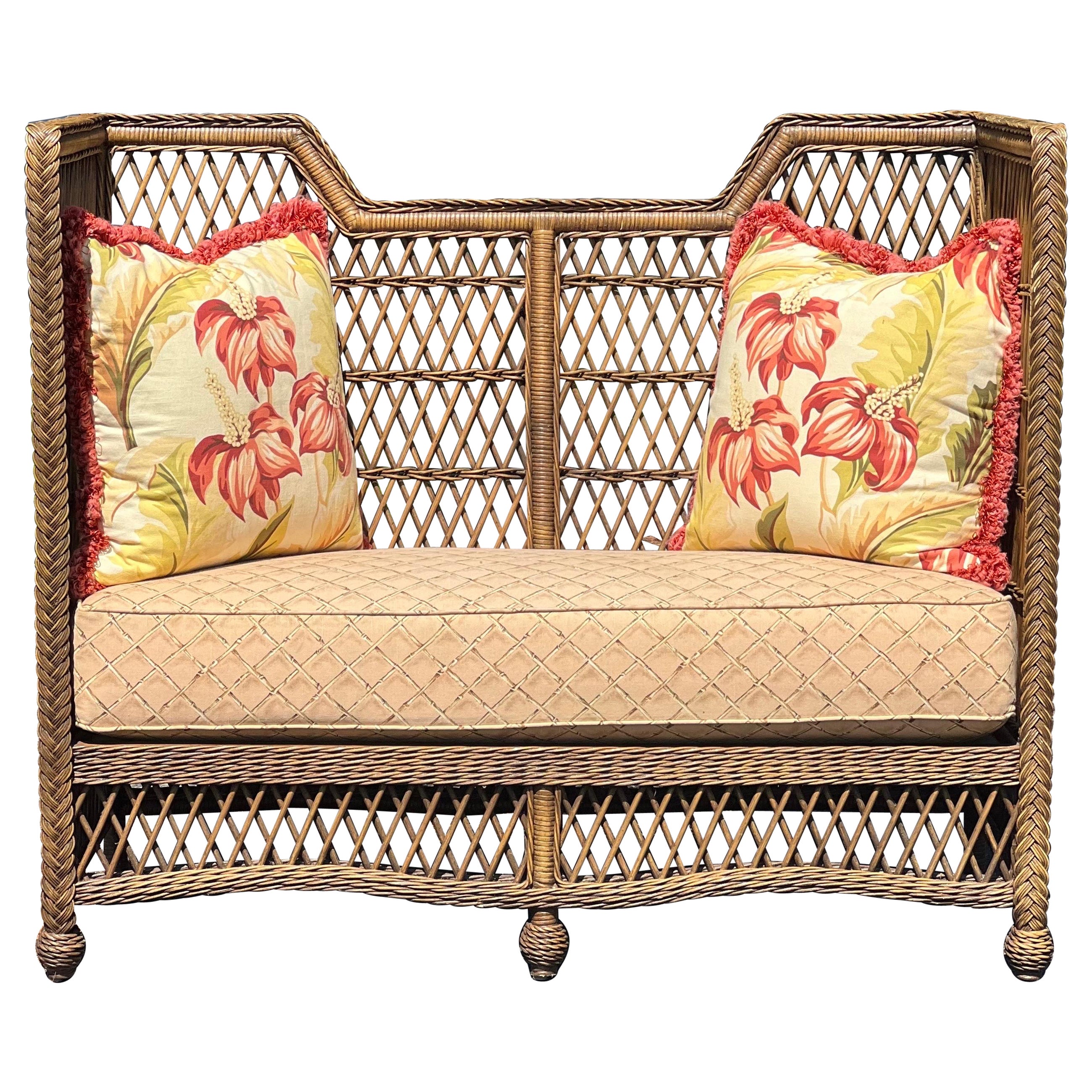 Lane Venture 'Excursions' Rattan and Wicker Settee For Sale
