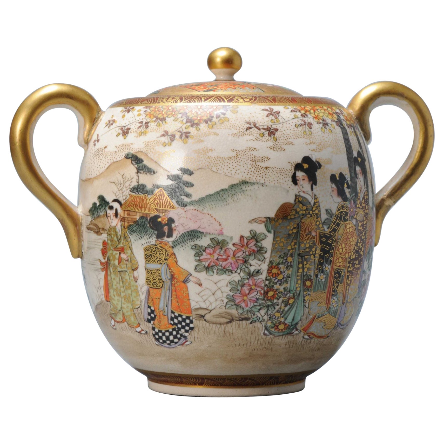 Antique Japanese Satsuma Jar with Mark Japan, 19th Century For Sale