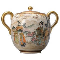 Antique Japanese Satsuma Jar with Mark Japan, 19th Century