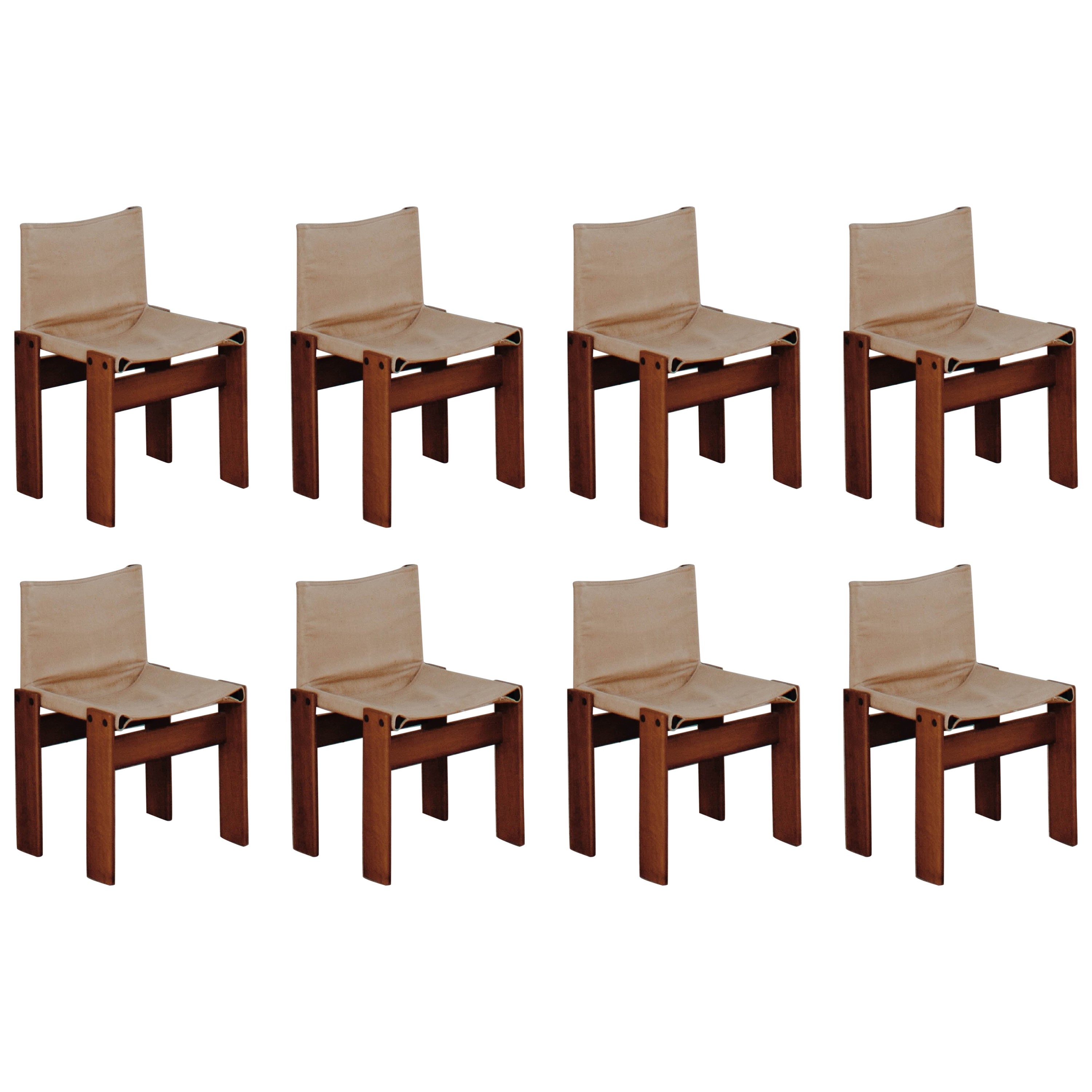 Afra & Tobia Scarpa "Monk" Chairs for Molteni, 1974, Set of 8 For Sale
