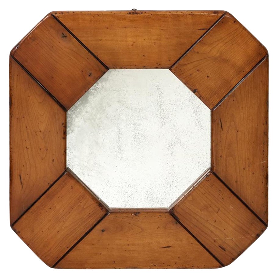 Modern Elm Mirror with Patinated Glass, in the Manner of Pierre Chapo, c. 1960