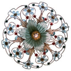 Gran Flushmount dorado francés Maison Bagués con flores de prismas de cristal