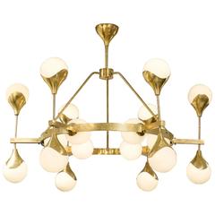 Murano Globe Glass and Textured Brass Chandelier 5