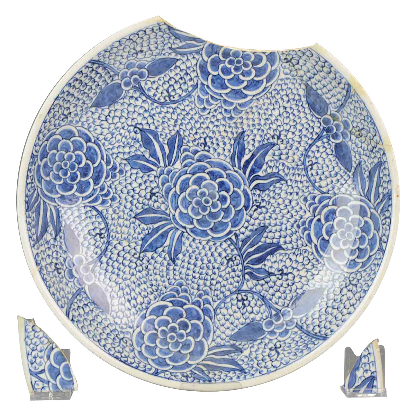Antique Chinese Porcelain Landscape Prunus Charger + Mark, 19th Century