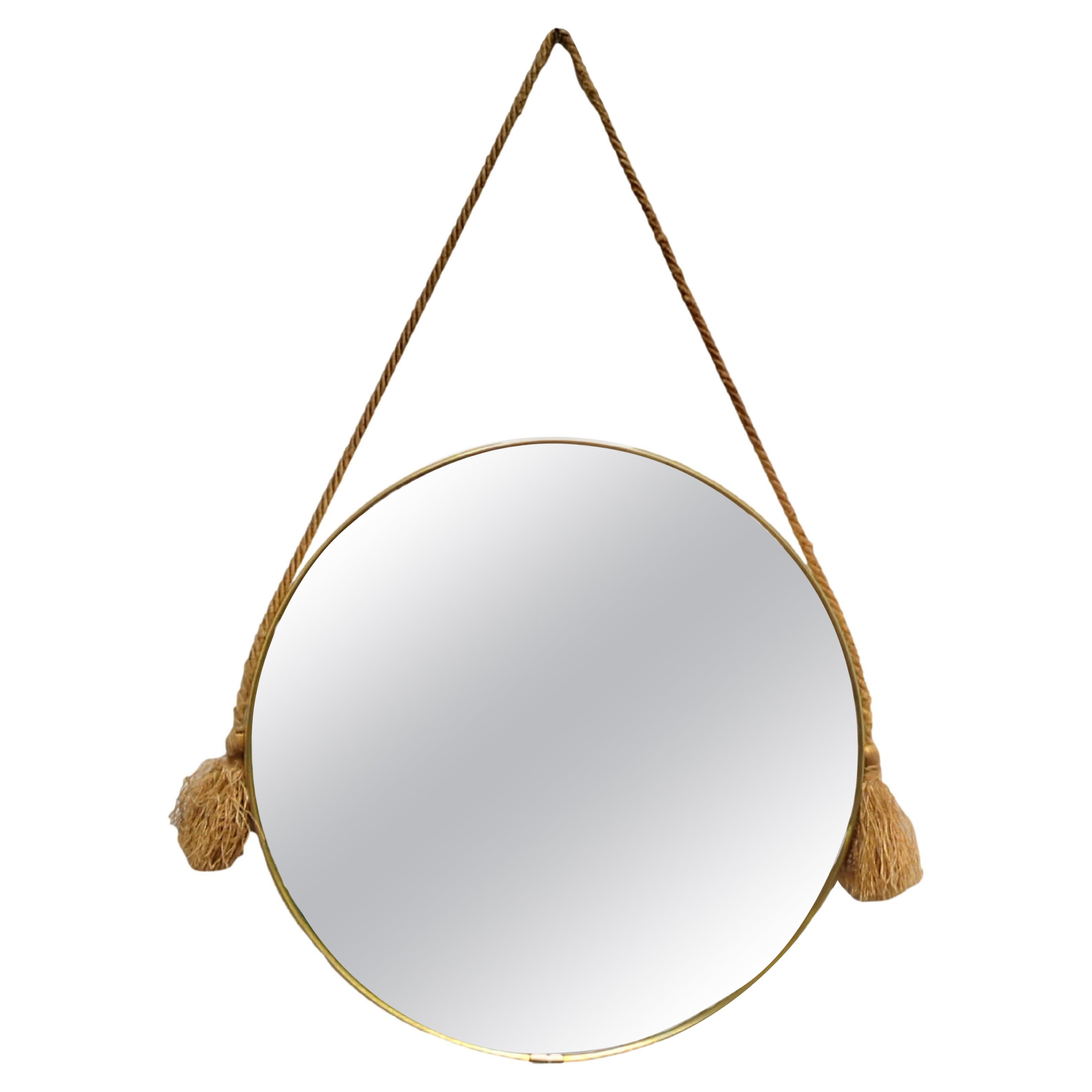 Brass Round Wall Mirror, Italy 1950s For Sale