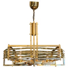 Retro A Large Gold Plated Murano Glass Tubed Chandelier By Gaetano Sciolari 