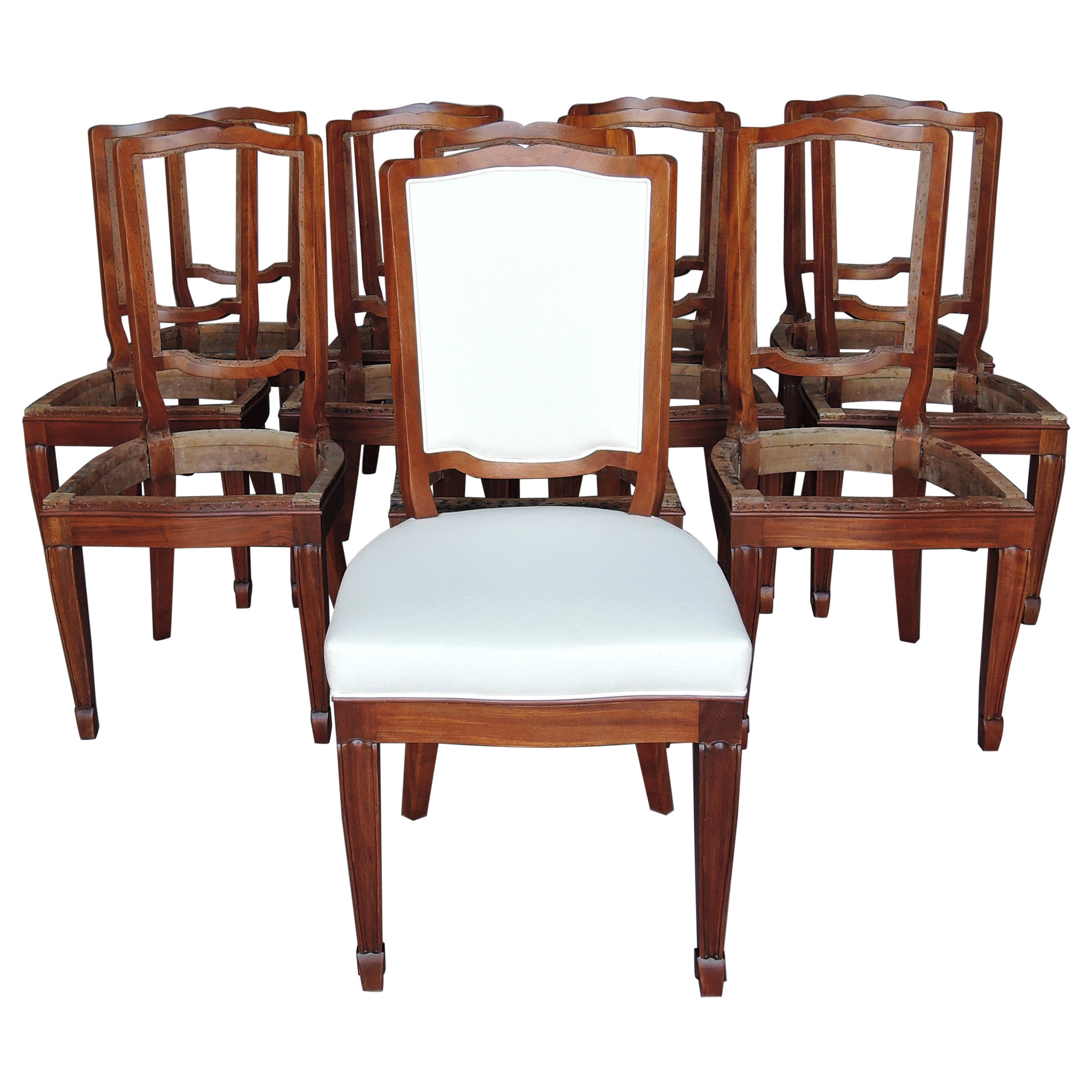 A Set of 12 Fine French Art Deco Mahogany Dining Chairs in the Manner of Arbus