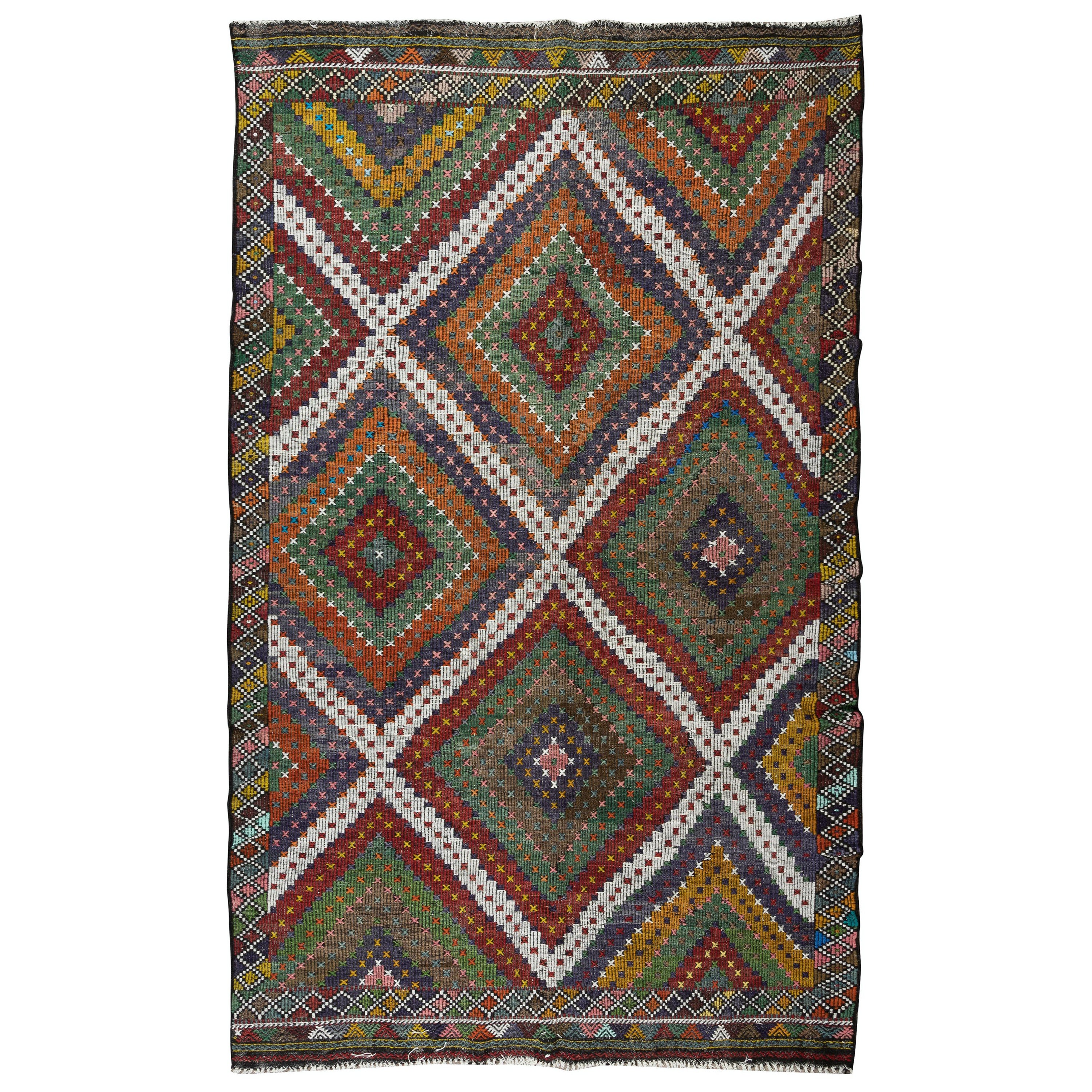 6.6x10.7 Ft Vintage Turkish Jijim Kilim, Handmade Carpet, All Wool, Unique Rug For Sale