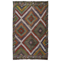 6.6x10.7 Ft Vintage Türkischer Jijim-Kelim, handgefertigter Teppich, alle Wolle, einzigartig