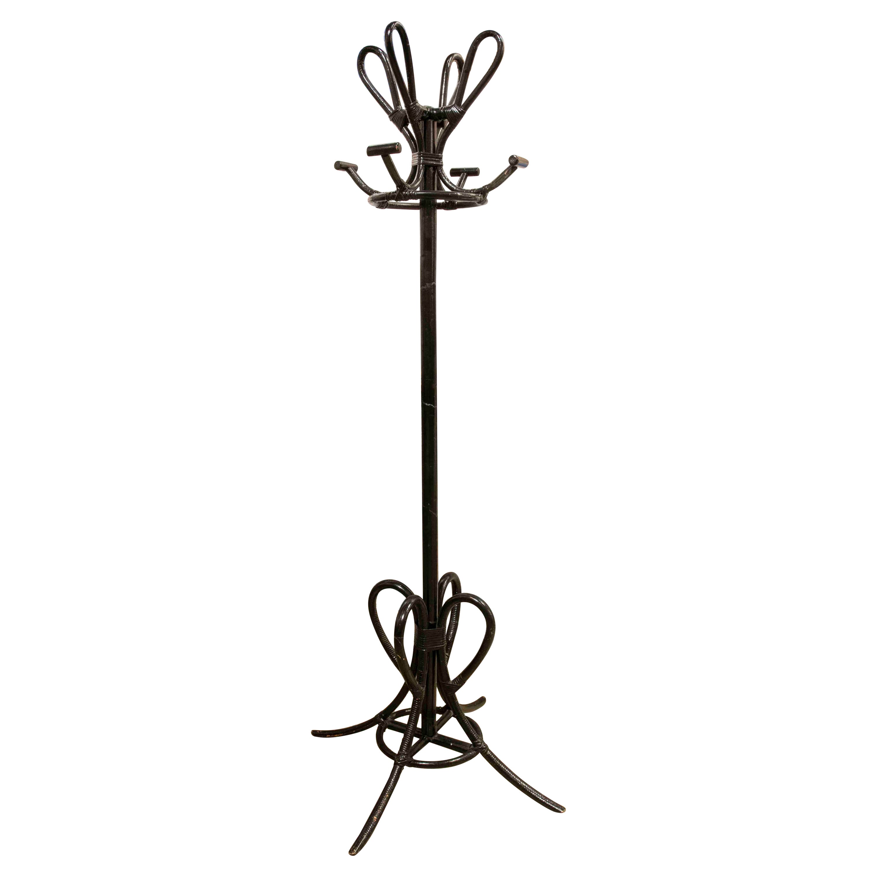 1970s Spanish Black Painted Bamboo Coat Rack  For Sale