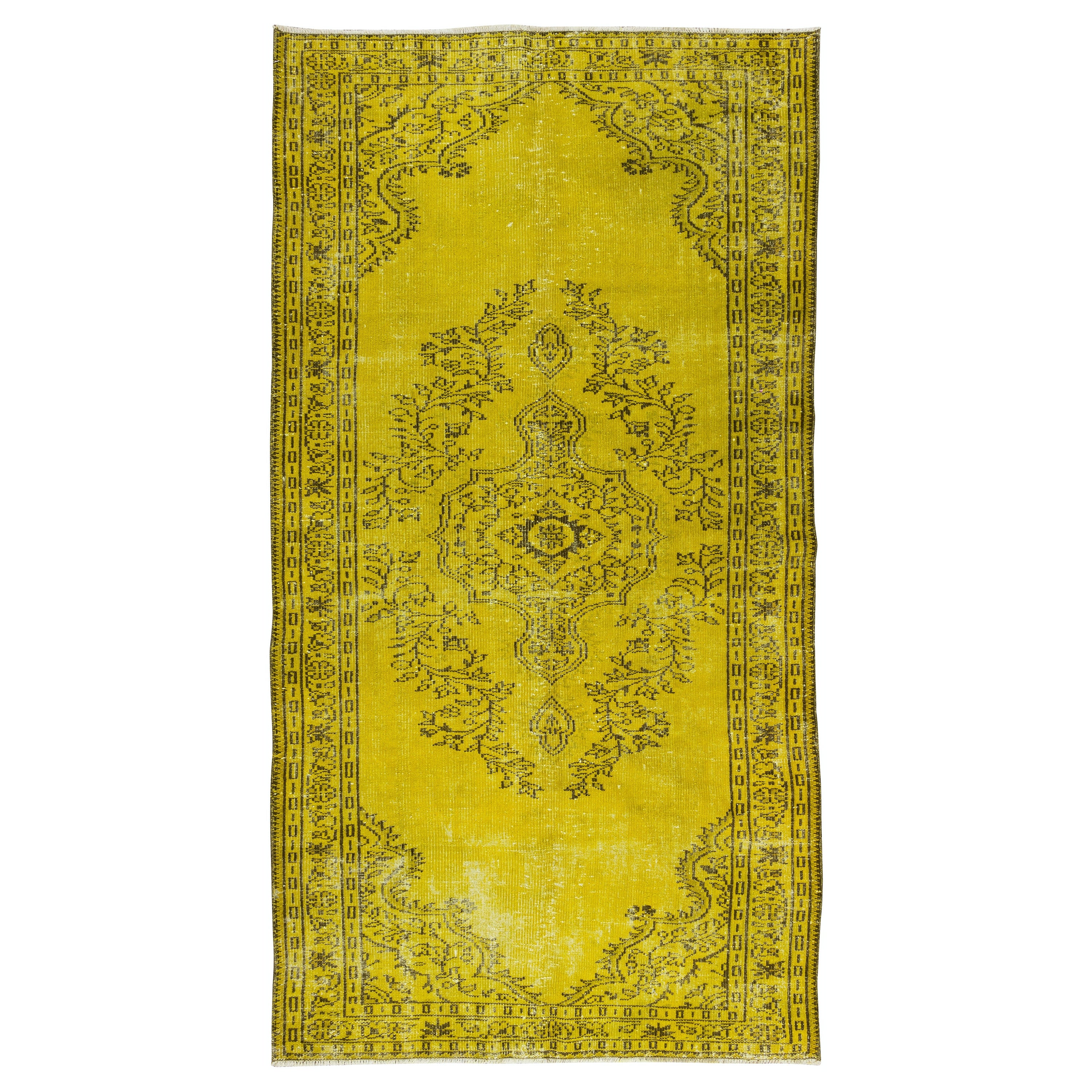 4.8x9 Ft Gelb Contemporary Handmade Area Rug, Vintage Turkish Wool Carpet im Angebot