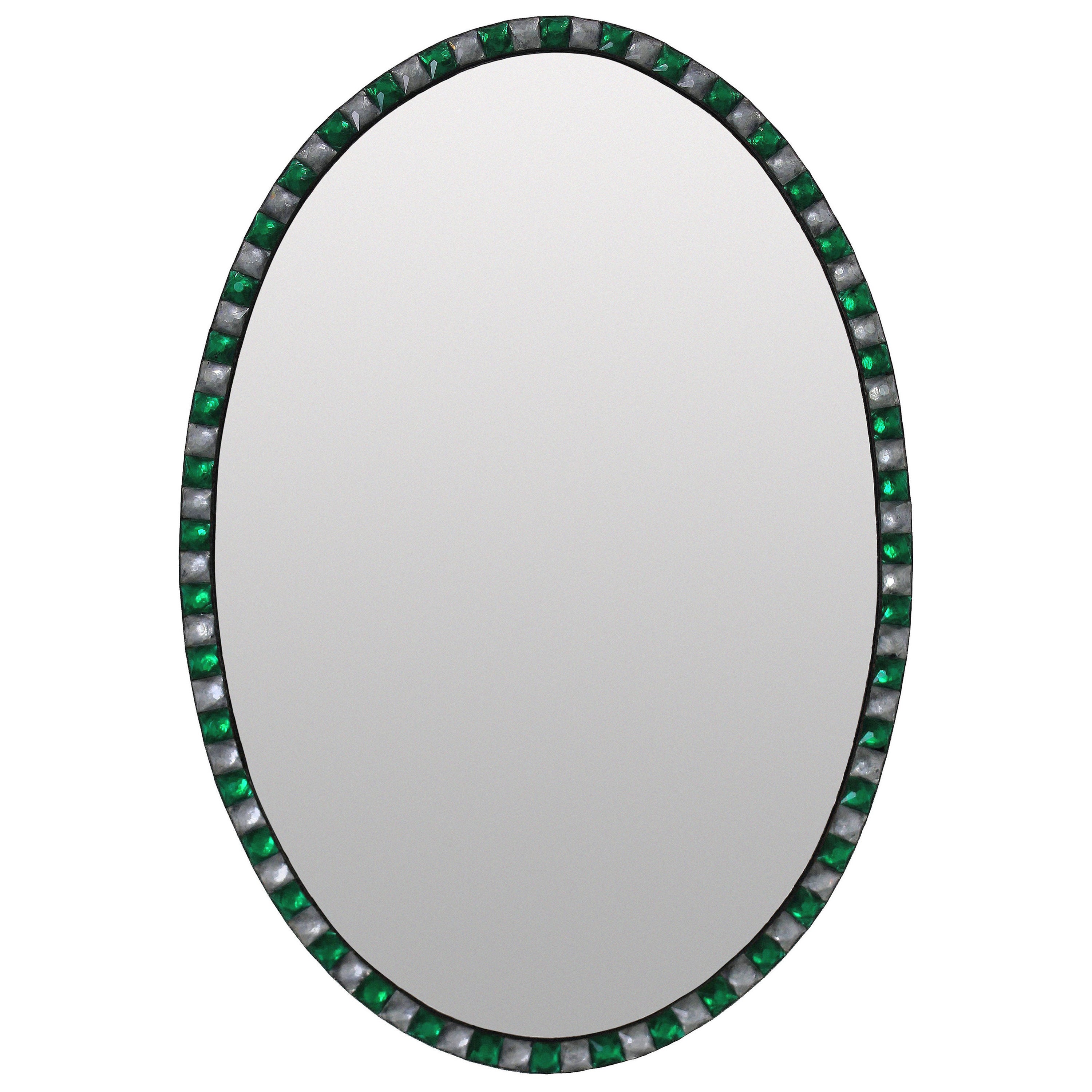 Georgian Style Irish Mirror With Emerald Glass & Rock Crystal Faceted Border For Sale