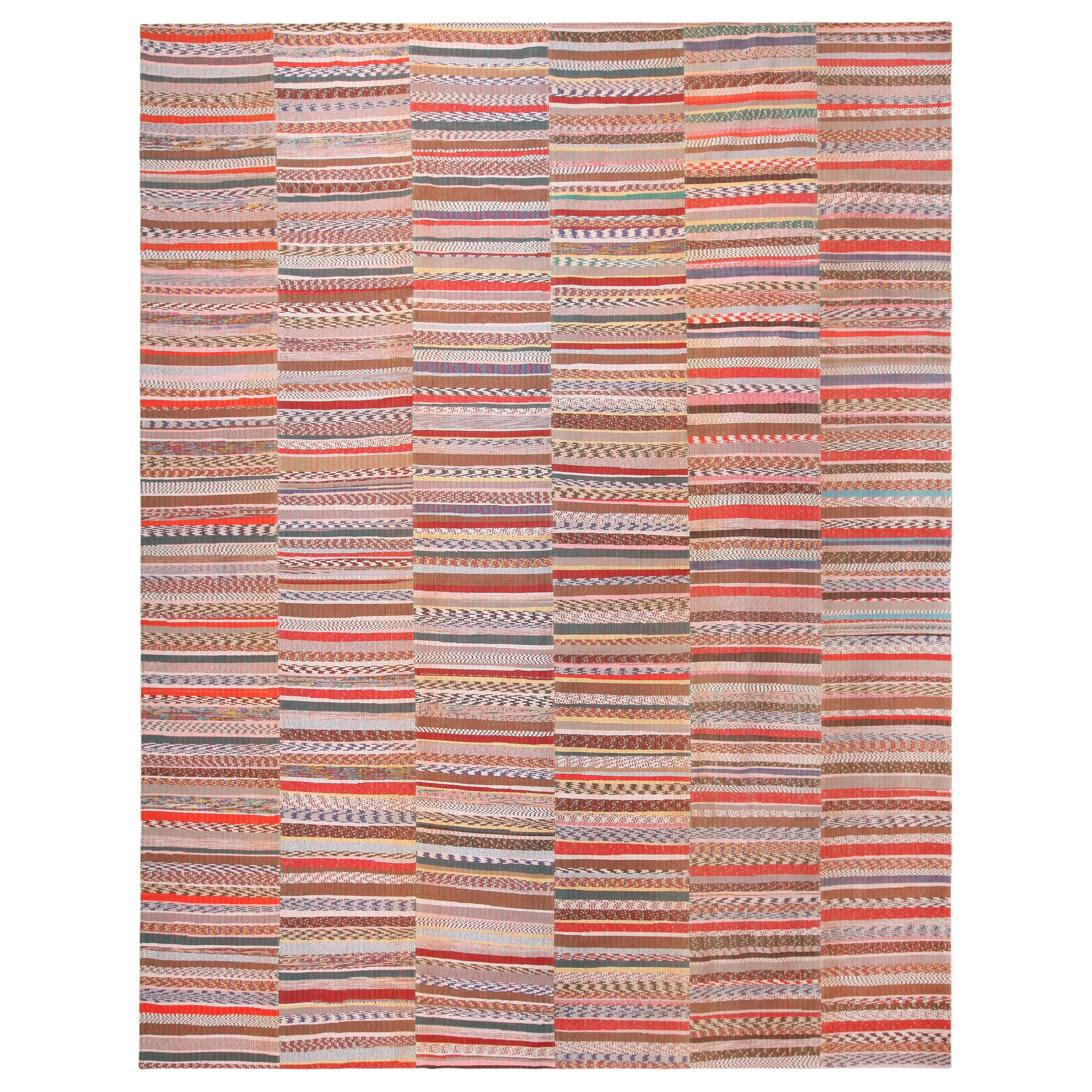 Nazmiyal Collection Stripped Modern Rag Rug. 12 ft 10 in x 16 ft 2 in For Sale