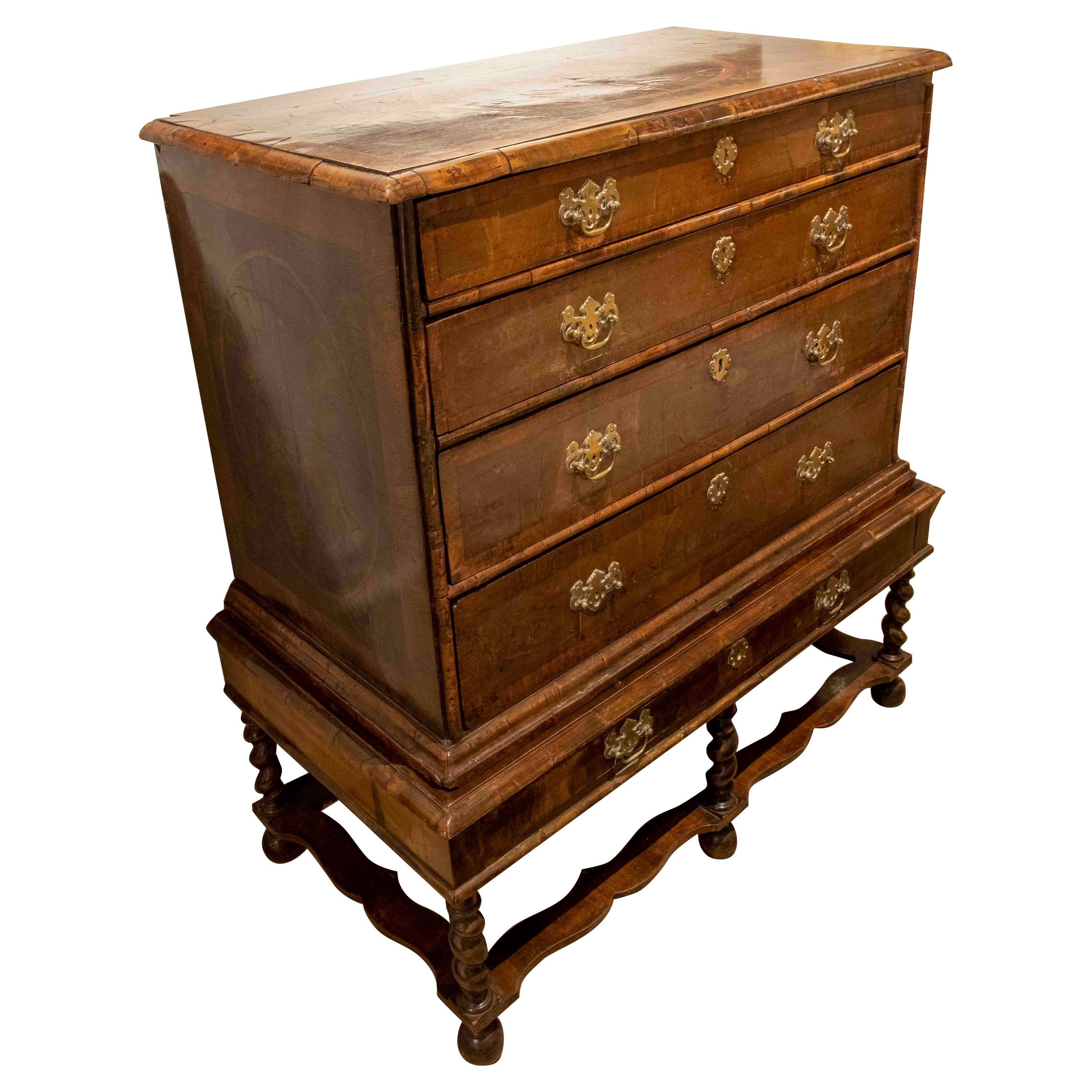 English Chest with Footboard and Drawers on Top and Bronze Fittings For Sale