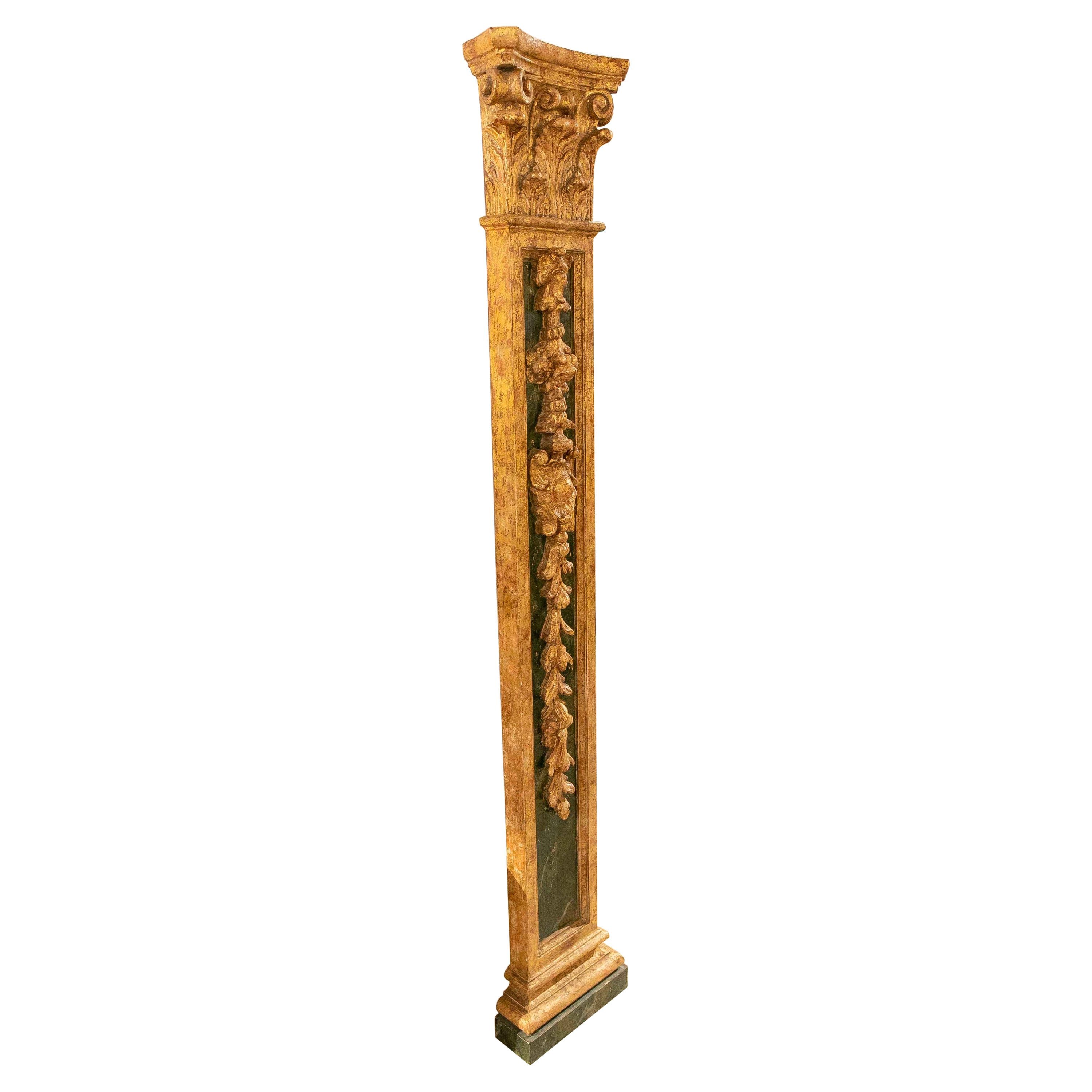 Corinthian Hand-Painted  Pilaster Carved in Wood 