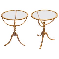 Pair of Round Brass Coffee Tables with Glass