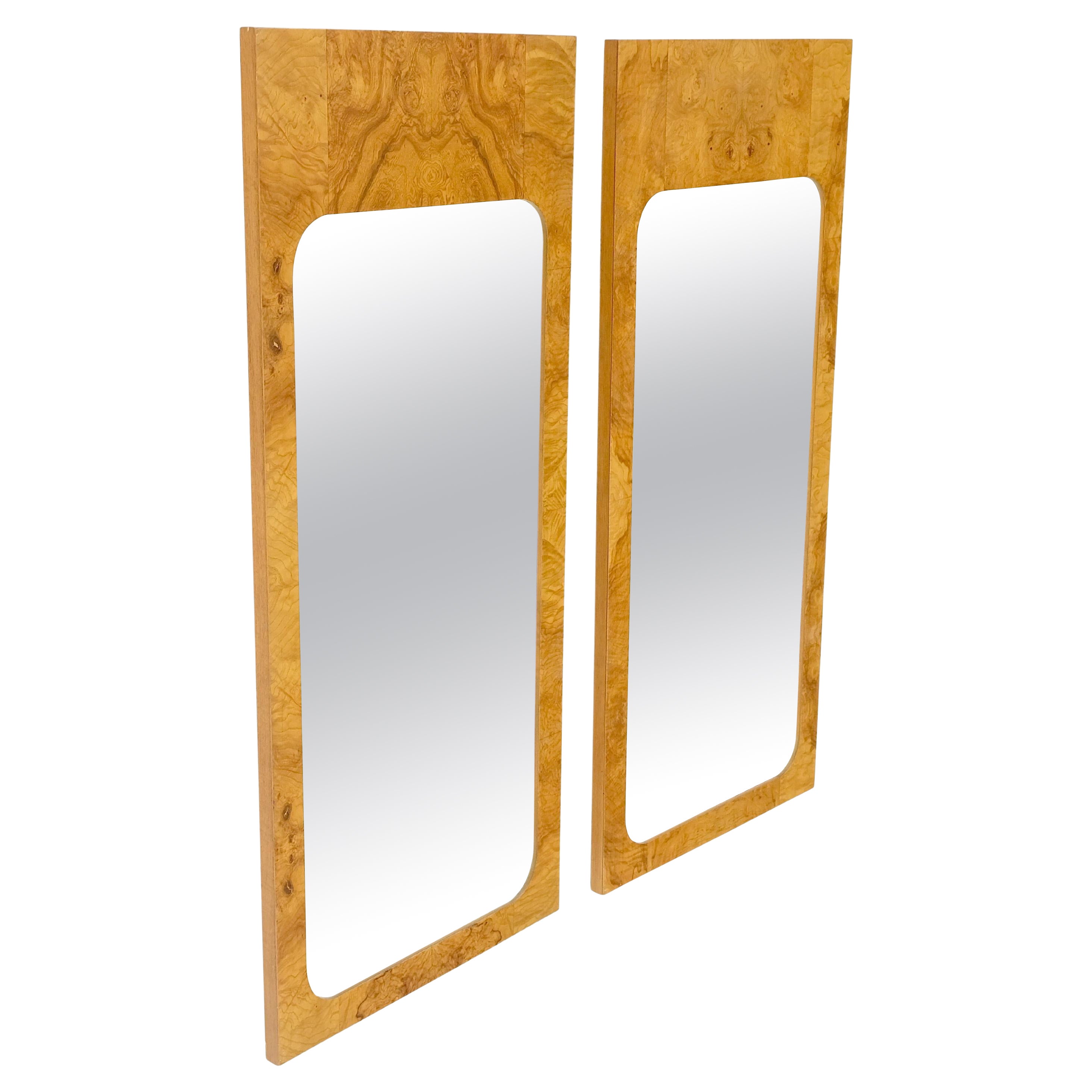 Pair Burl Walnut Mid Century Modern Milo Baughman Rectangle Wall Mirrors MINT! For Sale