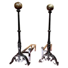 Pair of Large Florentine Wrought Iron Andirons from the Gothic Period