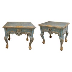 Pair of Polychromed Wooden Consoles in Blue Tone with Claw Feet