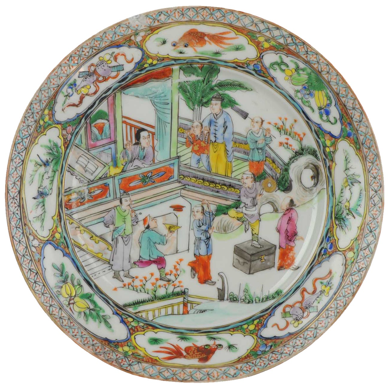 Antique Chinese Porcelain Cantonese Palace Plate Chinese, 19th / Early 20th Cen For Sale