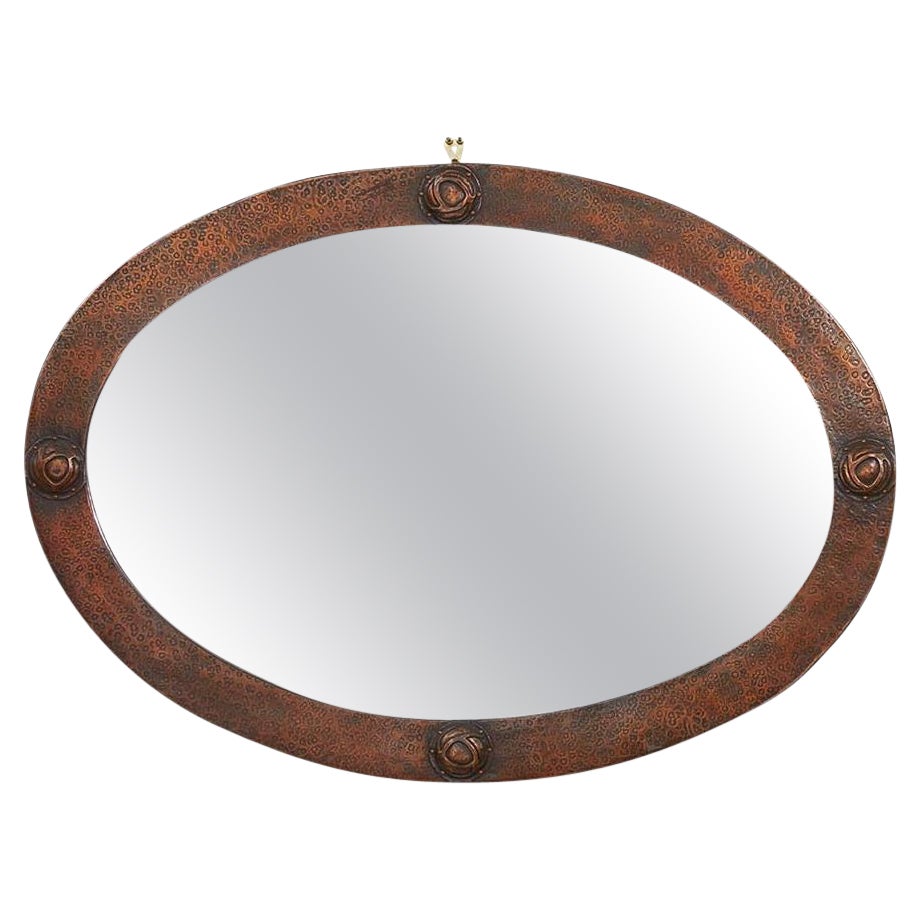 Large Oval Arts & Crafts Copper Mirror For Sale