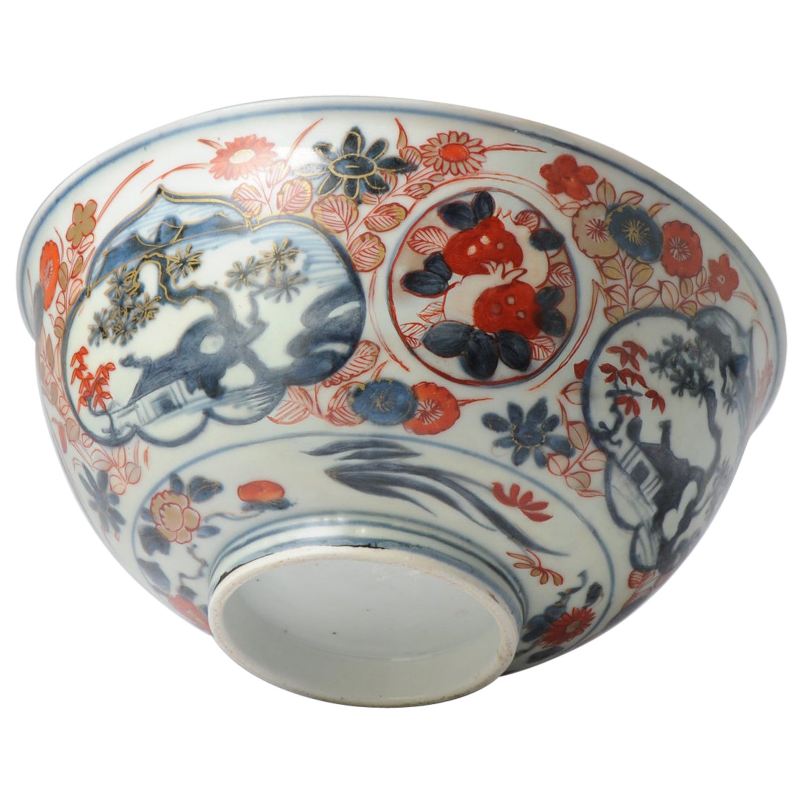 Japanese Porcelain Landscape Pagode Village Bowl Imari Edo Period, 18th Century  For Sale